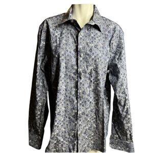 Lucky Brand Men L Shirt Button-Up Slim Fit Blue Long Sleeve 17-17 1/2 -